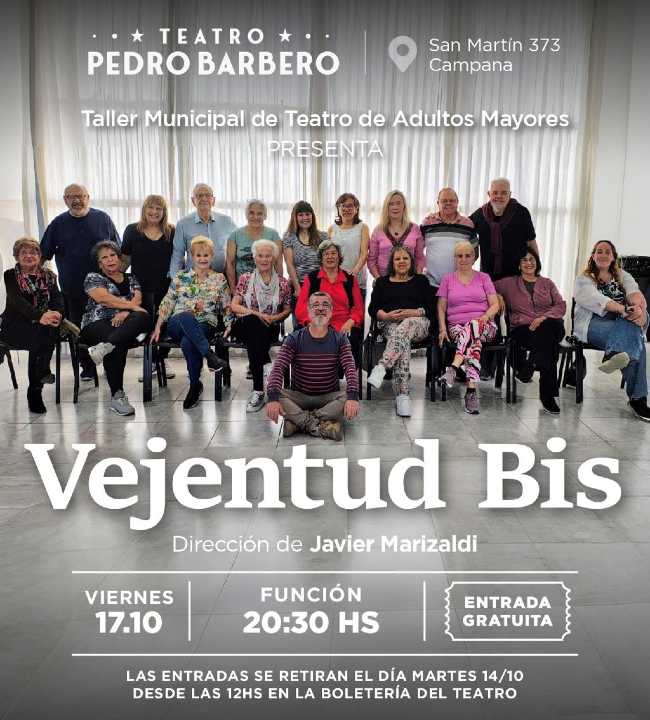 El taller municipal de teatro “Vejentud Bis” se presentará en el Pedro Barbero 1 InfoBAN