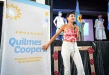 Mayra Mendoza visitó Primaria N°1 que adquirió equipamiento con financiamiento municipal